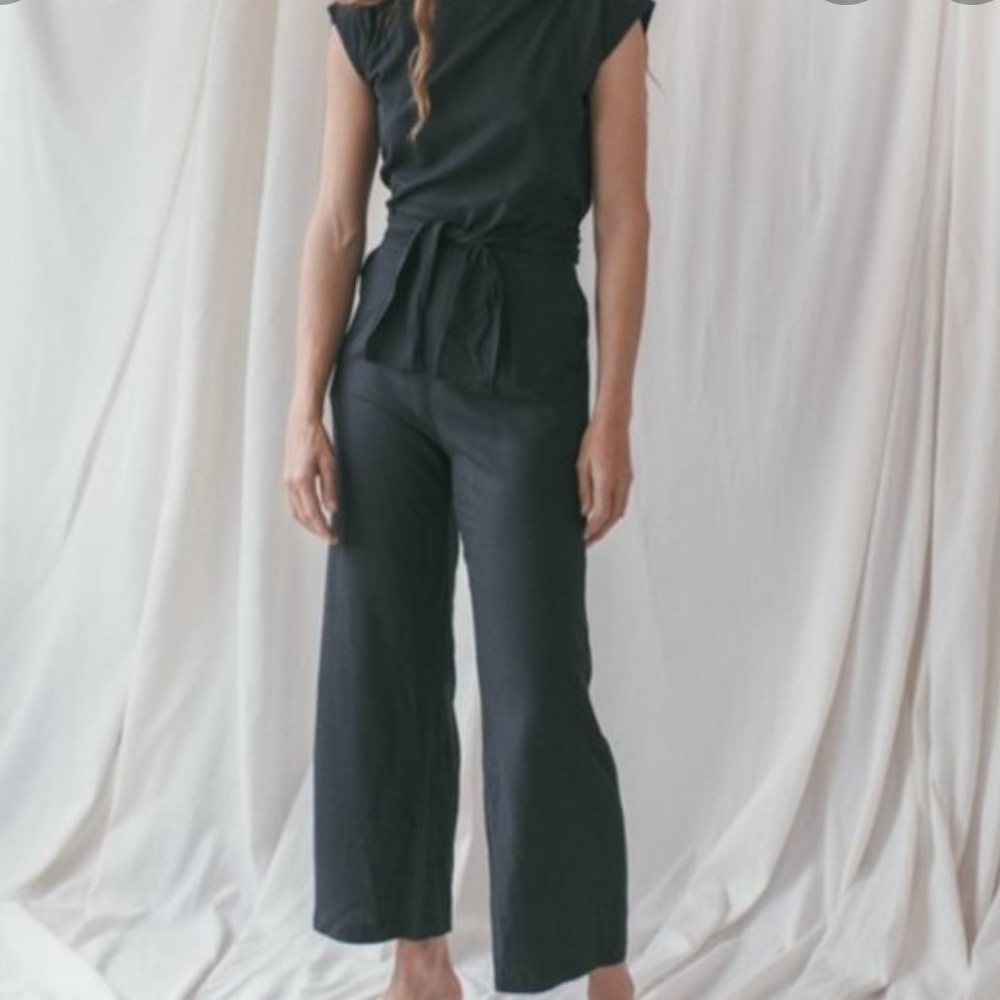 Ozma Black Raw Silk Matador Romper, M